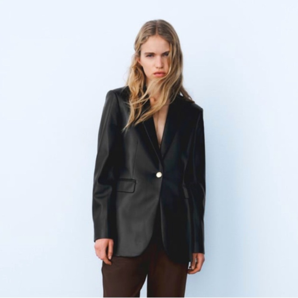 NWT Zara Faux Leather Blazer Jacket with Gold Buttons